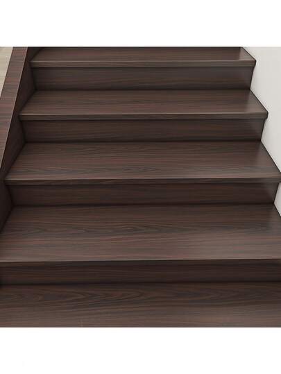 1 Roll Luxury Faux Wood Grain Stair Tread Stickers, PVC Self-Adhesive Non-Slip Waterproof Stair Renovation Decorative Stickers, Easy To Operate