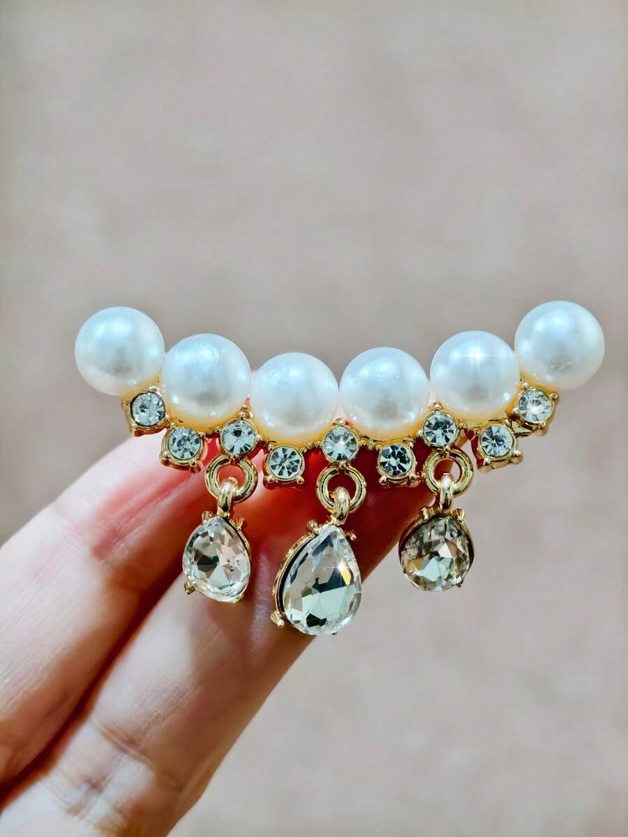 1 Pieza Broche De Alta Calidad Con Decoración De Borla Y Perlas Falsas - Amarillo Oro - Ver 1