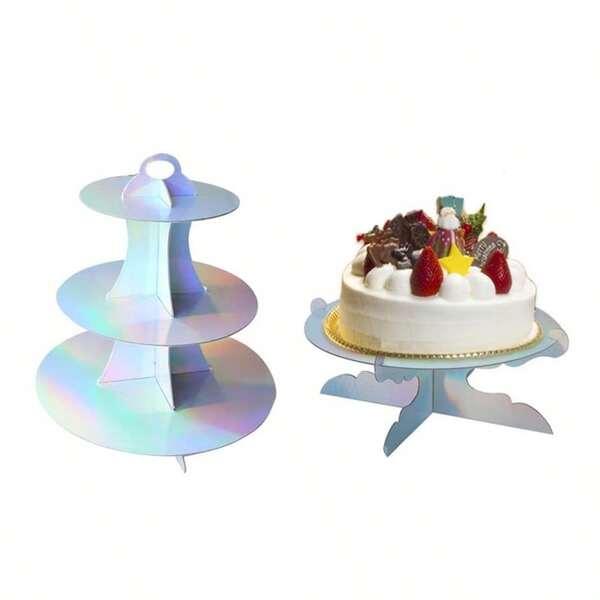 5pcs-Piece Dessert Table Display Stand, Party Decoration Supplies, Multi-Layer Cake Decor, Disposable 3-Tier Paper Cake Stand
