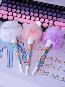 1支/2支装可爱猫耳毛绒圆珠笔，毛绒文具，日记写作和返校必备 - 貓耳毛球筆 - 查看 5
