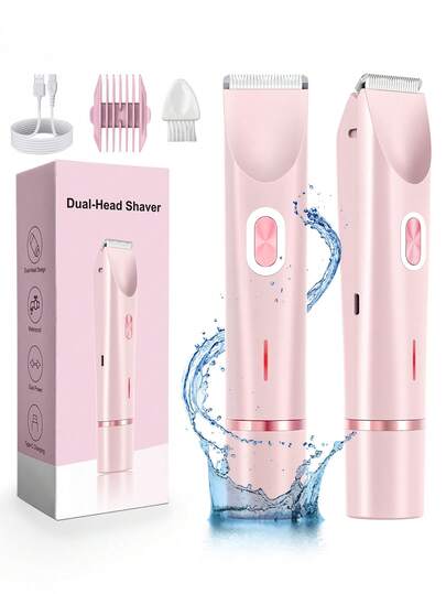 2-In-1 Women's Bikini Trimmer, Dual Head Ladies Trimmer With Ceramic Blades And Type-C Charging Port, Electric Shaver For Pubic Hair, Armpit Hair, Leg Hair, Arm Hair, Facial Hair