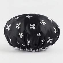 1pc Thickened Double-Layer Bow Print Shower Cap For Women, Waterproof Bath Hair Care Cap, Makeup Cap, Sleep Cap, Kitchen Anti-Oil Cap, Home Bathing Cap - Thickened version - View 5