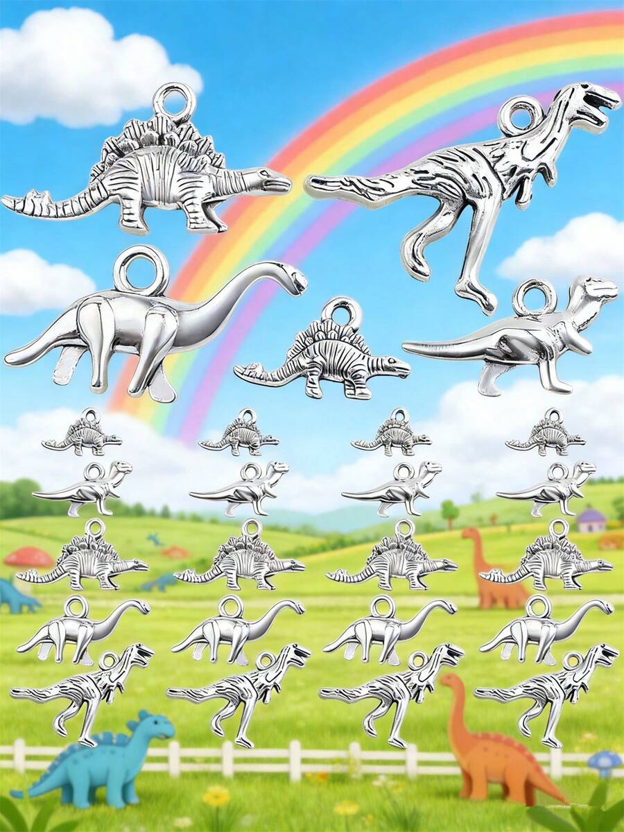 30/50/100/200/300 Pcs Vintage Silver Dinosaur Pendant Set - Alloy Animal Pendants, Suitable For DIY Jewelry, Necklace And Bracelet Making - Silver - View 1
