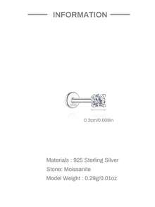 Bông tai đính đá Moissanite 0.03-0.3 carat, mạ vàng trắng 18K trên bạc sterling 925, bông tai kim cương phẳng không gây dị ứng dành cho nam và nữ, trang sức cưới. - Bạc - Xem 10