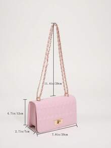 Faux Leather Solid Color Crocodile Embossed Fashion Mini Chain Shoulder Bag - Pink - View 6