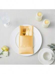 1/2/6pcs White & Champagne Solid Satin Napkins, Suitable For Daily Use, Festivals, Parties And Celebrations - Champagne - View 8