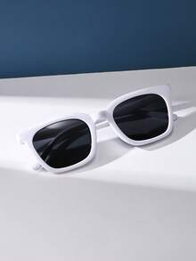 男女皆宜的复古方形塑料太阳镜，经典时尚眼镜，夏季度假必备复古墨镜，适合大脸女性，适合海滩旅行、驾驶和日常佩戴。 - 白色 - 查看 4