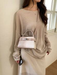 2026 New Arrival Niche Crocodile Embossed Patchwork Handbag, Chic Mini Square Bag, Fashion Versatile Shoulder Bag For Women, Suitable For Commuting & Dating - Pink - View 4