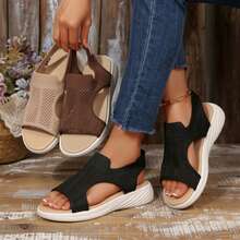 Summer Travel Wedges Sandals For Women Comfortable Ankle Strap High Heel Wedges Beach Open Toe Walking Shoes Outdoor Platform Sandals - Beige - View 4