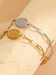 1pc Stainless Steel Jewelry Bracelet, Versatile Cross & Saint Design, Minimalist Elegant High-End Elegant, Suitable For Women's Daily, Party, And Gift Giving - Multicolor - View 2