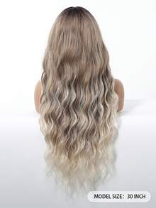 Ombre Brown Roots Ash Blond Wigs Long Water Wave 13*3.5 Lace Front Wig Medium Part Fluffy Curly Synthetic Gradient Brown Wig For Date Daily Wear & Special Occasions - Brown Ombre - View 4
