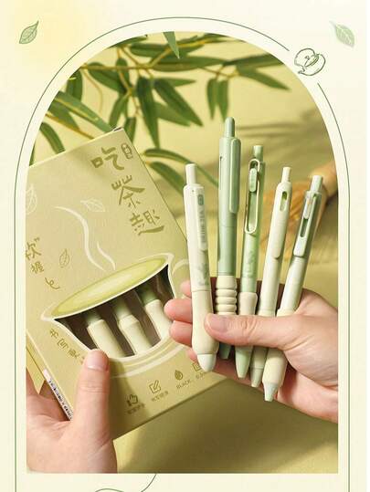 5pcs Quick-Drying Retractable Ballpoint Pens, 0.5mm Tip, Special Brush Pen Tip Suitable For Practice, CS Cloud-Grip, Black, Back To School Season