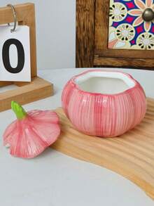 1pc Cute Pink 3D Garlic Ceramic Storage Box W/ Lid, Hand-Painted Veggie Jewelry Organizer, Mini Vanity Trinket Jar, Decorative Small Container For Rings, Earrings & Tiny Desk Accessories - Multicolor - View 9