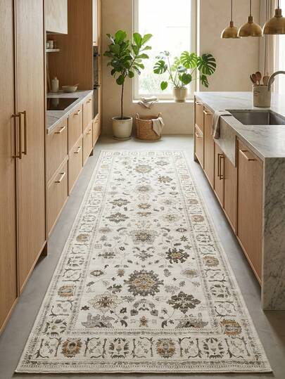 1pc Vintage Bohemian- Floral & Striped Area Rug/Carpet/Bath Mat/Door Mat/Runner, Soft Washable Rug For Bathroom, Kitchen, Entryway, Hallway, Bedroom, Living Room, Home Decor