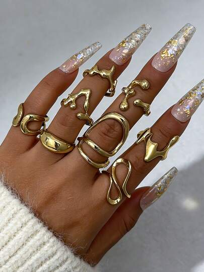 8Pcs/Set Fashion Irregular Lines Water Drop Rings For Women Exaggerated Punk Vintage Boho Fashion Rings Set Jewelry Gifts