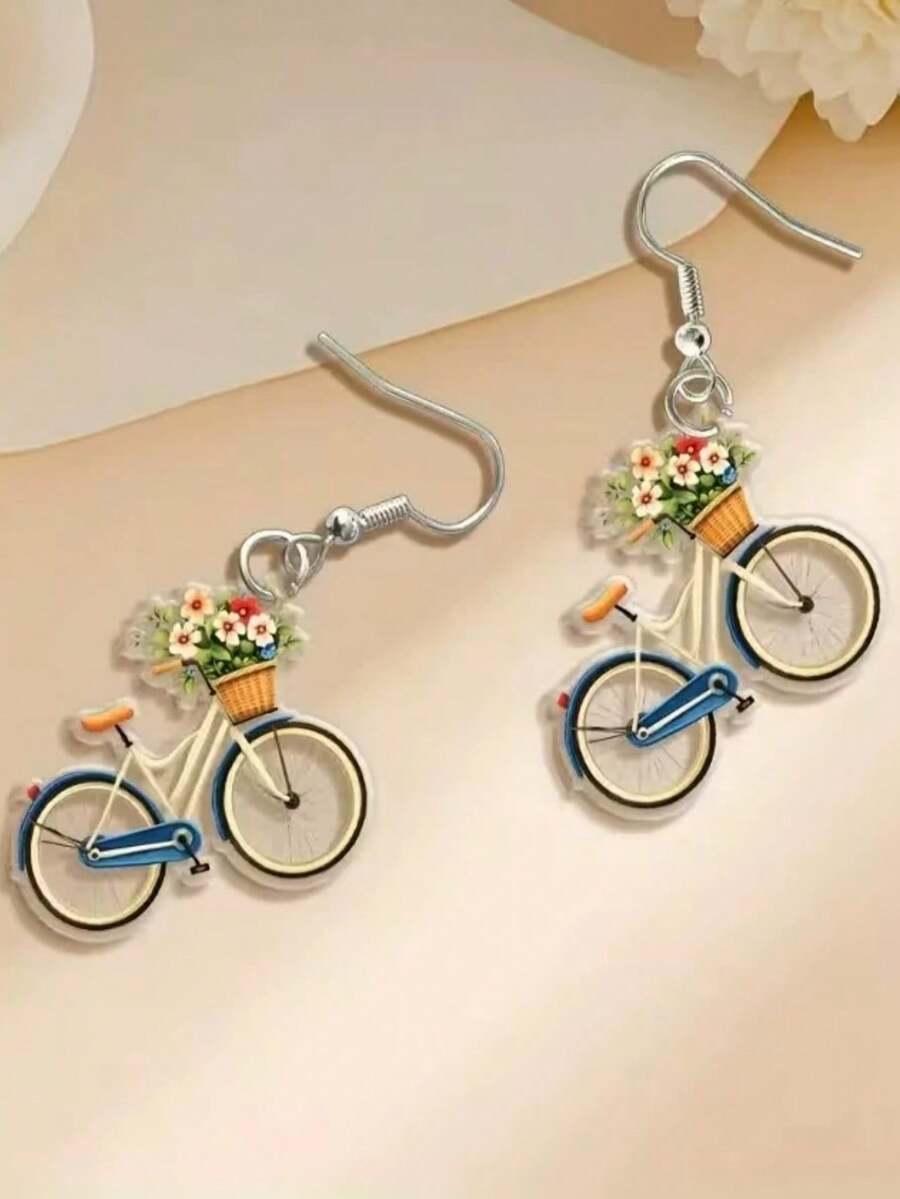 1 Đôi bông tai nữ kiểu dáng phẳng 2D - Thiết kế xe đạp cổ điển 2D | Chất liệu acrylic và sắt, phù hợp đeo hàng ngày, mọi mùa. - Nhiều màu - Xem 1