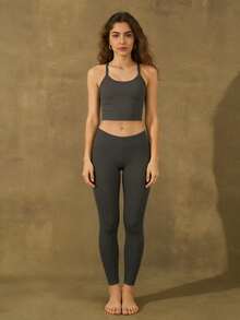 ZULIZ KYRLSSU Women's Dark Gray Textured Sports Bra, Fitted Yoga Fitness Tank Top - Dark Grey - View 2