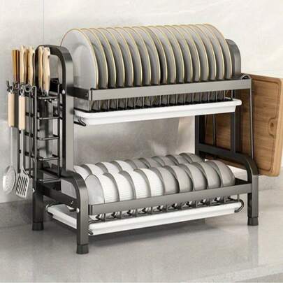 رف مطبخ متعدد الطبقات من الفولاذ المقاوم للصدأ - لتنظيم الأطباق والأوعية والسكاكين والعيدان