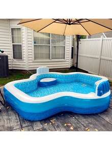 102.3 Inches/118.1 Inches 31 Gauge Thick Sturdy Large Bright Spacious Adult Size Family Inflatable Swimming Pool - And Robust Structure, Easy And Quick To Set Up, Perfect For Summer Parties, Festivals And Family Gatherings Entertainment And Relaxation Outdoor Activities - 120*110*18 in四角充氣泳池 - 查看 3