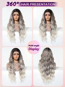Perucă lungă cu onduleuri 13x4 HD, cu dantelă frontală, 28 de inci, maro, negru, ombre, culoare mixtă, sintetică, fabricată la mașină, rezistentă la căldură, pentru cosplay și festivaluri de muzică - Evidențierea maro - Vizualizare 10