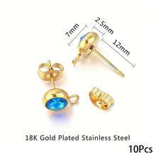 10pcs/Lot 7mm Round Gold Stainless Steel Earrings Base Post Components Connectors Earring Parts With Ring Making Supplies Bulk - Yellow Gold - View 14