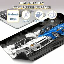 白色蓝色汽车图案桌垫，缝边鼠标垫，大号办公桌垫，防滑游戏鼠标垫，笔记本电脑桌垫，办公家用桌面书写垫 - 查看 5