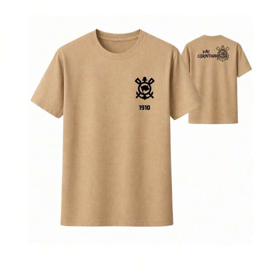 Camiseta T-shirt Vai Corinthians 100% Algodão Premium Infantil ao G3 PlusSize - Bege - Visão 1