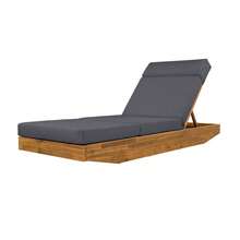 Sillón Reclinable de Madera de Acacia en Forma de Barco con 3 Posiciones de Reclinación - Acabado en Teca, Tumbona para Patio Exterior, Jardín, Piscina - Capacidad de 300 libras - GRIS OSCURO + Teca + Madera de Acacia + Tela + Espuma - Ver 12