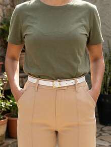 Women's Belt Set VALEY Gold Metal Faux Leather Minimalist Fashion Blogger Unisex Daily Wear Simple Casual 2024 Popularity Beautiful Season Black White Brown Caramel Pink Current Size Stitched Occasional Versatile Vintage - 套裝包含3個單元(黑色,焦糖色,白色) - 查看 4