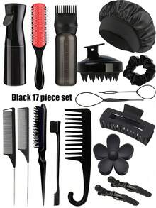 17/5/1-Piece Bathroom Hair Styling Set, Including A High-Pressure Spray Bottle And Sleep Cap, A Curling Comb Set, A Nine-Row Comb, A Wide-Tooth Hook Comb, A Double-Ended Comb, A Styling Comb, A Rat-Tail Comb, A Rat-Tail Comb, An Edge Comb, A Hairbrush, And A Massage Comb. - A - View 11