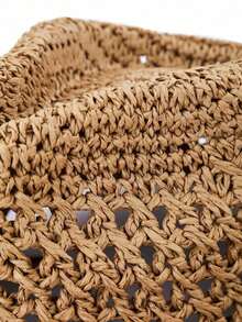 1pc Vintage Hollow Brim Wide Brim Straw Hat, Unisex Outdoor Travel Beach Hat, Handwoven Breathable Western Cowboy Panama Hat, Spring/Summer - A - 查看 7