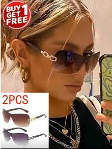 2pcs Unisex Wrap-Around Large Frame Glasses, Y2K Futuristic Fashion Eyewear, Suitable For Street Photography, Travel, Parties, Daily Wear, Fishing, Camping - 2pc (double Tea and Double Gray) - View 2