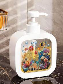 创意浴室手动按压式洗液瓶 - 以艺术化的海洋生物和水下世界/海洋为主题,呈现清新水彩风格,适用于浴室、厨房和水槽的设计或装饰 - 可用于盛装皂液、洗手液、沐浴露 - 创意乳液瓶、乳液分配器、浴室配件 - 彩色 - 查看 5
