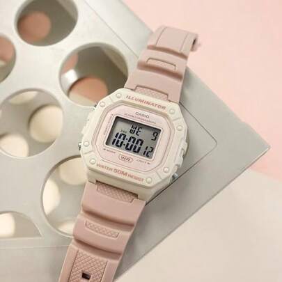  Casio W-218HC Nude Pink Square Digital Watch 50M Waterproof Shockproof LED Light Multifunctional Student Sports Wristwatch