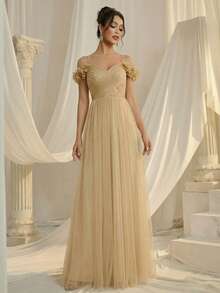 Elegant Shiny Gold Bridesmaid Dress, Backless Design Suitable For Spring/Summer Wedding Guests, Formal And Semi-Formal Occasions, Vacation Dress Party - Gold - View 7