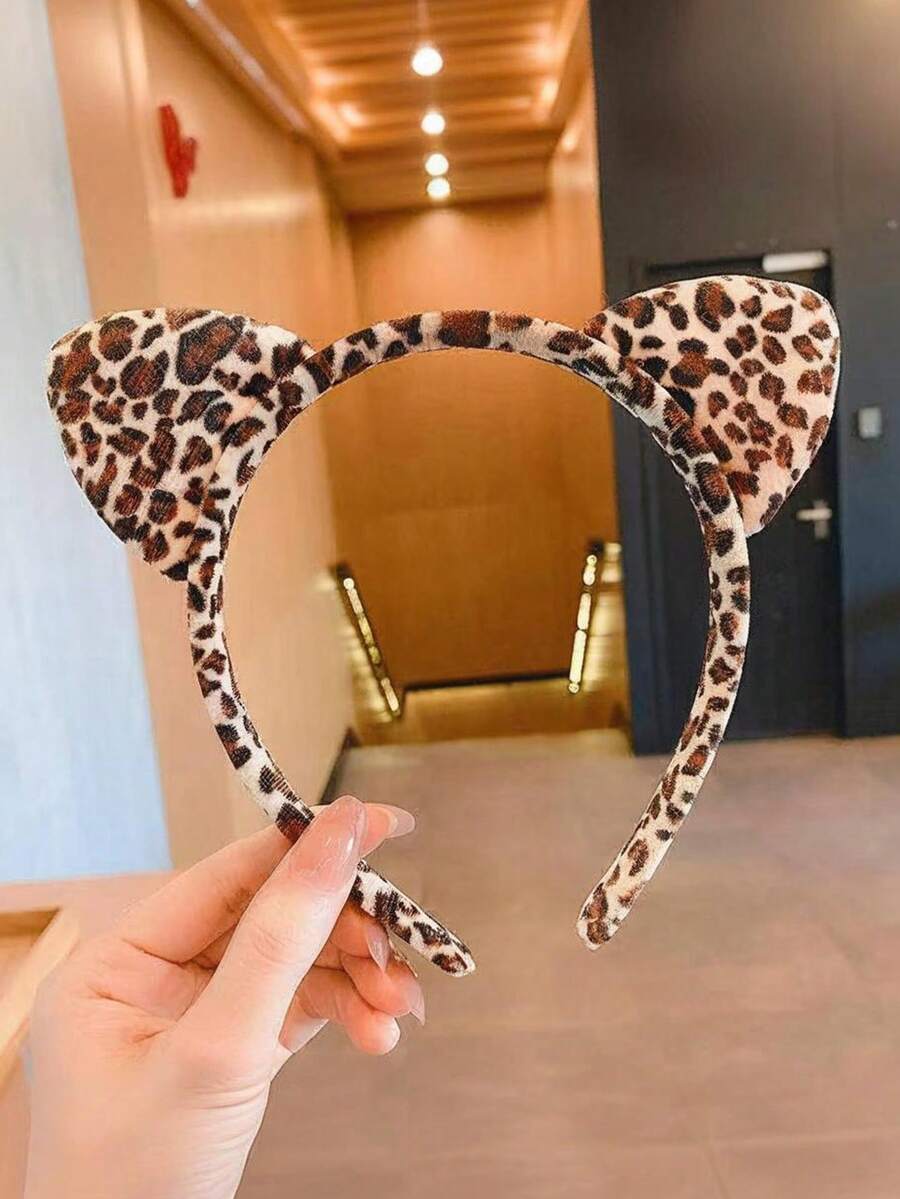 1pc Cute Leopard Print Cat Ear Headband - Christmas/Valentine's Day Gift/Party Costume Accessory [Random Leopard Print Placement] - Multicolor - View 1