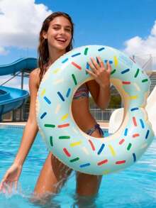 1 pièce Bouée gonflable en forme de donut créative, grande taille adulte en rose, vert, marron et bleu, lit flottant d'été pour piscine, plage et décoration de fête, accessoire de plage indispensable, cadeau parfait pour anniversaire et rentrée scolaire pour femmes - Plusieurs styles - Voir 4