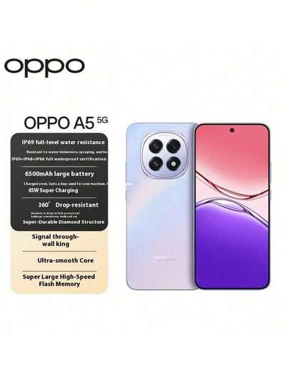  OPPO A5 con clasificación de resistencia al agua IP69, resistencia a caídas de 360°, batería grande duradera de 6500 mAh, Snapdragon 5G, un teléfono inteligente para personas mayores.