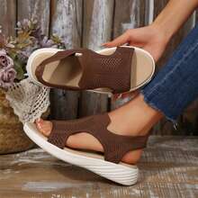 Summer Travel Wedges Sandals For Women Comfortable Ankle Strap High Heel Wedges Beach Open Toe Walking Shoes Outdoor Platform Sandals - 咖啡棕 - 查看 4