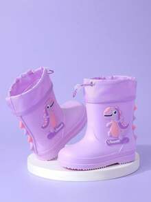 Cartoon Kids Rain Boots, Girls Mid-Calf Rain Shoes, Boys Waterproof Rubber Boots - Violet Purple - View 3