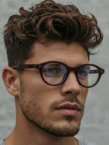 1副男士酒红色椭圆形休闲复古眼镜，日常佩戴电脑眼镜 - 彩色 - 查看 1