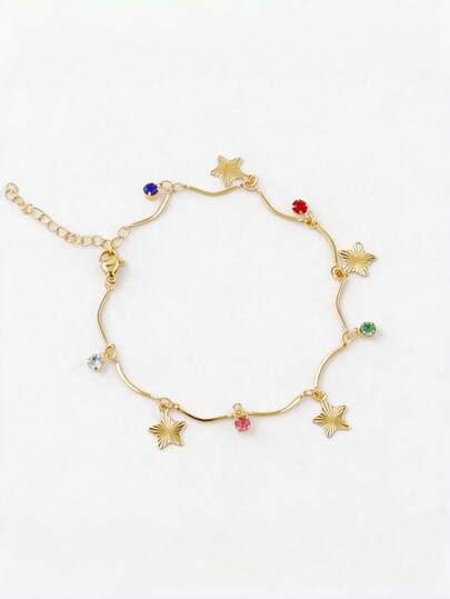 1pc 24K Gold Plated Crystal Star Anklet For Women, Multifunctional Luxury Daily Wear Foot Jewelry, Comfortable Adjustable, Suitable For Casual Outings And Daily Life, Ideal For Middle East, Europe And US Markets, Also Great For Eid, Easter And Mother's Day Casual Gatherings