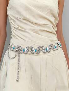 1件女士复古大蝴蝶金属腰链，适合日常通勤和聚会，可搭配连衣裙和牛仔裤，作为节日或生日礼物。 - 銀色 - 查看 4