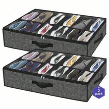 1个可折叠床底鞋盒，布艺鞋盒，带透明盖、窗口和2个提手 - 彩色 - 查看 2