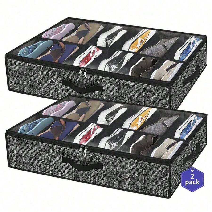 1个可折叠床底鞋盒，布艺鞋盒，带透明盖、窗口和2个提手