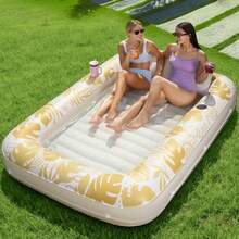 Sloosh Inflatable Tanning Pool Lounger Float for Adults 85" x 57"  Large Suntan Tub Pool Floats Sun Tan Tub Ice Bath Tub Tanning Bed Blow up Pool Raft Lounge Floatie XL-Oatmeal White - Blanco dorado - Ver 8