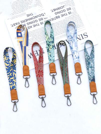 混色皮革单件装 INS 欧美高端皮革手机挂绳腕带 女士印花短款挂链 可斜挎佩戴 防丢旅行配件 春季礼物