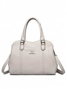 Genuine Soft PU Leather Women's Retro Shoulder Handbag, Large Capacity Luxury Designer Ladies Tote Bag Wallet - White - View 2