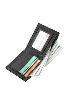 Men Litchi Embossed Small Wallet Pocket Wallet Small ID Window Bi-Fold Men Wallet Dad Gifts Mini Thin Lightweight Multi Layer Cash Portable Slot Minimalist Fashion Modern Business Anniversary On Valentine Day For Birthday Gift Men Male Gift Bag Present Business Casual For Men Wallet Purse Wallet Men Wallet Leather - 黑色 - 查看 5