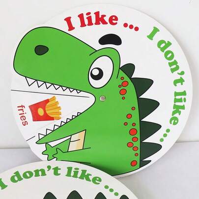 hoojojo 1个恐龙食物词汇学习转盘，儿童适用，“我喜欢/我不喜欢”句子构建转盘，语言学习课堂游戏教学辅助工具，教育文具，学校用品，返校季必备